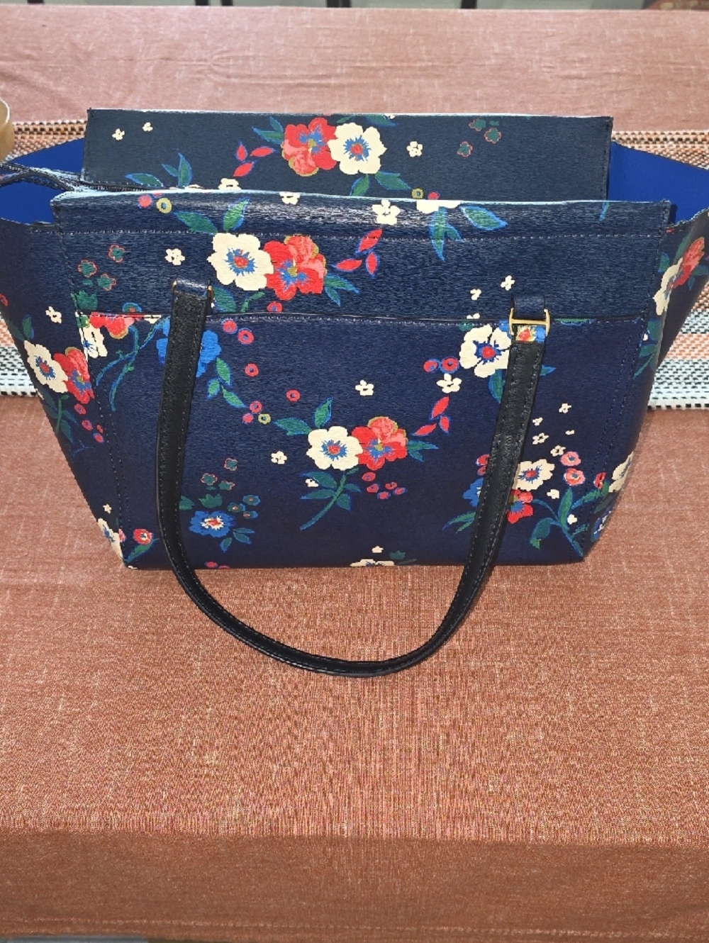 Tory Burch Navy Floral Purse with Multicolor Blooms - Picture 9 of 11